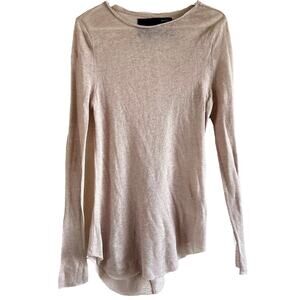 Morkna Long Sleeve Top Round Neck Linen Knit Pullover Casual Tan Large